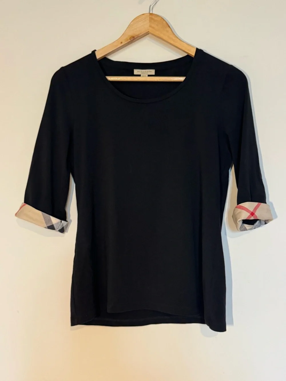 Burberry Brit Black Top Nova Check Cuff Sleeve Size M - Picture 5 of 8